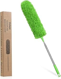 Vicloon Extendable Microfiber Duster, Feather Duster with Extra Long 100 inches Telescopic Pole and Bendable Head, Hand Duster for Cleaning High Ceiling Fans, Cars, Blinds, Cobweb Green