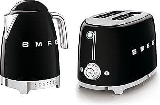 50’s Style Retro Range Breakfast Set, 1.7L 3000W Variable Temperature Kettle and Multi-Functional Control 2-Slice 950W Toaster, Black, KLF04BLUK/ TSF01BLUK