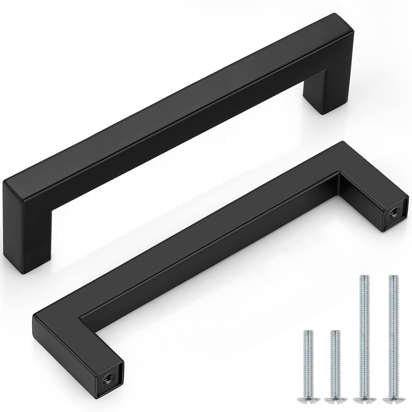 Probrico (30 Pack Black Cabinet Pulls Square Kitchen Cabinet Hardware 5 Inch(128mm) Hole Center Modern Drawer Handles Stainless Steel Matte Black Drawer Pulls for Cupboard