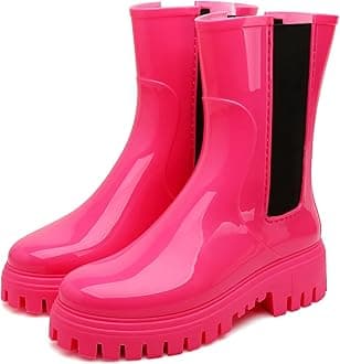 Hsttgsr Rain Boots for Women, Waterproof PVC Rubber Garden Boots Womens Chelsea Boots Short Platfrom Rain Boots, Anti-Slip Elastic Slip On Rainboots Garden Rain Shoes for Yard Farm Outdoor Work