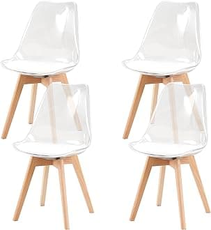 U2PICK Set of 4 Dining Chairs Modern Kitchen Clear Acrylic Dining Chairs with PU Leather Cushions and Solid Beech Wood Legs for Living Room and Bedroom Clear White