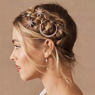 Moon Star Hair Clips Rose Gold Rhinestone Hair Pins Crystal Bobby Pins Bride Wedding Celestial Hair Accessories for Women and Girls (Pack of 3)
