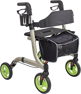 Rollator Walkers for Seniors- Rollator Walker with Cup Holder- Easy Folding Senior Walker with Backrest- Lightweight Mobility Walking Aid for Adult Elderly, Aluminum Frame, Champagne
