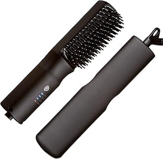 Red by Kiss 2-in-1 Ionic Hair Straightener Brush with Ceramic Coating, Adjustable Temp, Auto Shut Off, Skin Protector Bristles & 360° Swivel Cord, Smooth & Style in Few Strokes