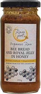 ORGANIC RAW BEE BREAD AND ROYAL JELLY IN HONEY - Natural Pure Unpasteurised Honey with Antioxidants & Phytonutrients for Immunity, Detox, Digestion, Energy Support | For Kids & Adults (295g)
