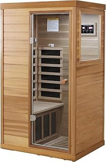 LTCCDSS Infrared Sauna, Red Cedar 1 Person Far Infrared Sauna for Home, with 1050W Indoor Sauna, Low EMF Heaters, 2 Bluetooth Speakers, 1 LED Reading Lamp (Left and Right Door Randomly)