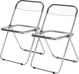 Acrylic Folding Chairs 2 Pack, Luxury Modern Clear Folding Chair with Metal Frame, Portable Comfortable Plastic Transparent Foldable Chairs for Parties Events Indoor Outdoor
