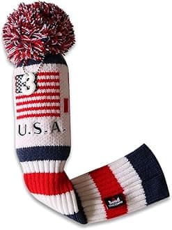 Craftsman Golf US Flag Knit Pom Pom White Blue Red Driver,Fairway Wood, Hybrid Head Cover Headcover for Callaway Mizuno Cobra Taylormade