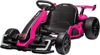 Nasitip 24V Electric Go Kart,300W Powerful Drift Kart for Kids, Electric Pedal Kart,with 300W Strong Motor, Drift/Sport Mode, Big Battery, Eva Tire,Length Adjustmen for Outdoor Racing Toy (Rose)
