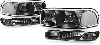 PM PERFORMOTOR Black Housing Clear Corner Headlights & Bumper Lights Compatible with 99-07 Sierra 1500 2500 3500&HD / 99-06 Yukon&XL / 2001 Sierra C3, PMHL-GSIE-9906-4P-OH-BC