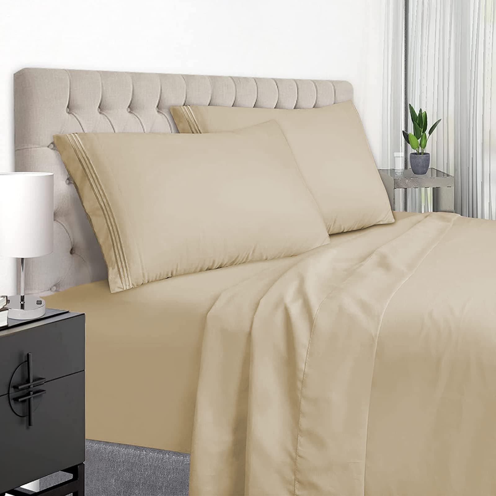 EaseHome Beige Full Size Sheets Set Deep Pocket to 18 inch Mattress 4 Piece - Premium Bedding Sheets & Pillowcases Collection - Extra Soft Wrinkle, Fade, Stain Resistant