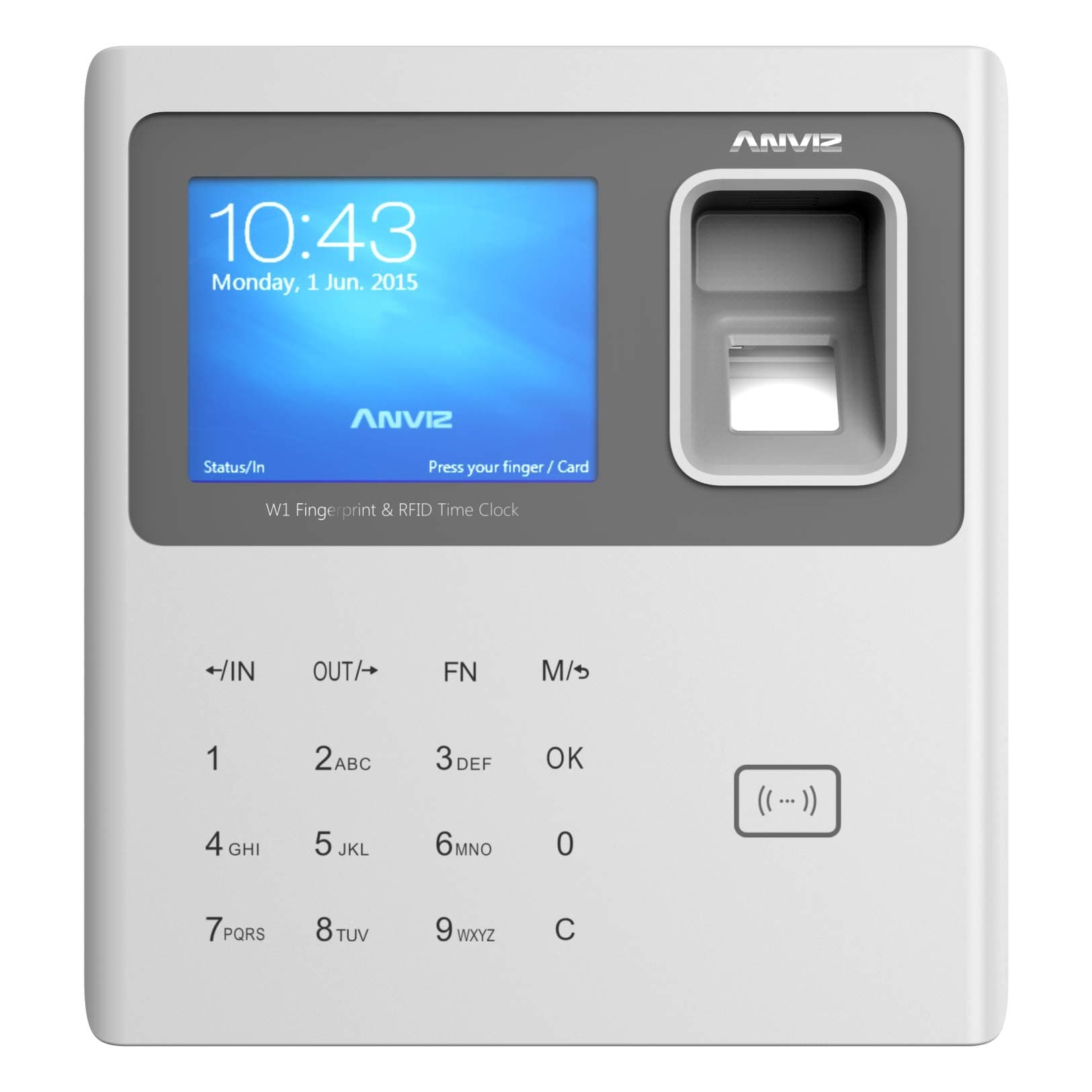 Anviz W1-ID Attendance Detection with Biometric Reader, RFID and Pin Code, Grey