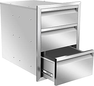 Outdoor Kitchen Drawers 16" W x 21" H x 23" D Inch Stainless Steel Flush Mount BBQ Triple Drawers for Outdoor Kitchen Island, or Patio Grill Station