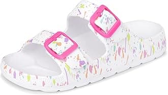The Children's PlaceGirls Double Buckle Slip On Slide Sandals, White Paint Splatter