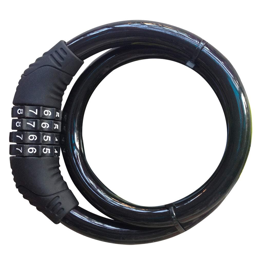 Bike Lock Cable, QSPORTPEAK 4 Digit Resettable Combination Security Cable Lock Self Coiling Cable Lock Bike Bicycle Lock Without Mounting Bracket 2 Feet x 1/2 Inch Black.