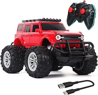 - Wembley Offroad Rechargeable Remote Control Car Toy for Boys | Monster Truck RC Car with 4 Headlight Modes | Lithium Battery | C-Type Charging | Remote Car for Kids Adult | Made in India - Red .