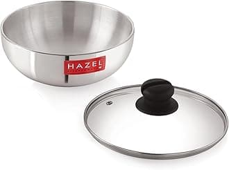 HAZEL Aluminium Kadai Without Handle | Aluminium Tasra Tasla Cookware with Glass Cover Lid, 2000 ML