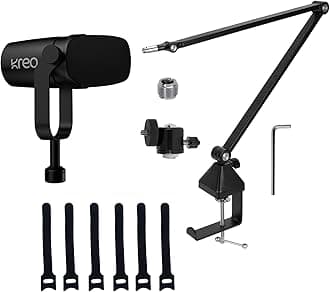 Kreo Kast Dynamic Mic with Rod V2 BoomArm Stand Combo, XLR/USB, Durable Metal Body, Gaming Mic for PC with BoomArm Stand for Podcasting, Gaming, Streaming, Recording (Kast with Boomarm, Black)