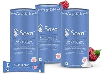 Sova Gut Health Supplements for Leaky Gut | IBS Relief | Prevent Loose Stools, Diarrhea, Upset Stomach | Clinically Researched Prebiotics, Probiotics & Digestive Enzymes | 5 Billion CFUs | 90 Vegan Sachets For Men and Women | Plug The Flow - Pack of 3