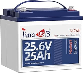 Timeusb 24V 25Ah Max LiFePO4 Battery, 2C High Discharge Rate, 50A BMS 640Wh Lithium Battery, 1280W Continuous Load Power for for RV, Boat, Fishing Finder