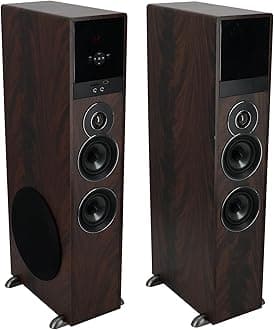 TM80D Powered Home Theater Tower Speaker System, Dark Wood, 800W, 8" Subwoofers, Bluetooth, USB/SD Playback, FM Radio, Remote Control, Karaoke Ready, Perfect for Home Entertainment