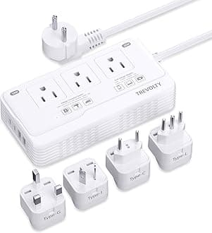 2000W Voltage Converter US to Europe, 220V to 110V Converter for European Travel, Power Adapter for Hair Dryer, Universal Travel Adapter with 3 AC/ 2 USBC/ 2 USBA/EU/UK/AU/IT Plugs (White)