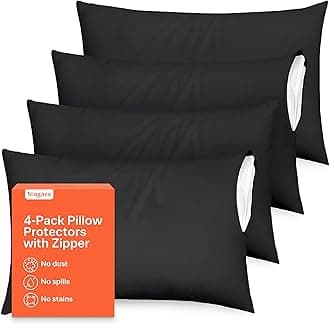 Ultra Soft Pillow Protectors with Zipper Standard Size - Set of 4 Breathable Pillow Covers - 100% Protection Against Stains, Dust & Dirt - Machine Washable (Black)