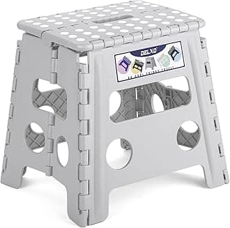 Delxo Folding Step Stool, 13 inch Non-Slip Foldable Stools for Kids & Adults Up to 300 LBS, Step Stool with Handle, Lightweight for Kitchen, Bathroom, Bedroom, Garden, Grey, 1PC