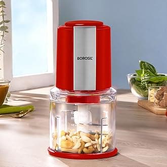 Chef Delite 300 Watts Electric Chopper for Kitchen, Twin Blade Technology, 600 ml 'chop-n-store' plastic bowl with lid, Vegetable Chopper, Cutter, Chop, Mince, Dice, Whisk, Blend, Red