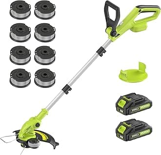 Electric String Trimmer Cordless with 2x2.0Ah Battery, 20V Battery Powered 12-inch Lawn Mover & Edger Lawn Tool with Charger, Powered Grass Trimmer with 8pcs Spool Line for Yard, Garden, Green