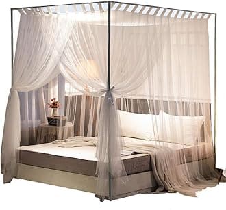 Mengersi Simple 4 Corners Post Curtain Bed Canopy Bed Frame Canopies Net,Bedroom Decoration Accessories(Full,White)