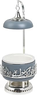 Otantik Home Jiwar Chafer with Porcelain Bowl, Stainless Steel Base, Water Bowl for Even Heat, Glass Lid with Hanger, Powered Buffet Warmer for Catering (Haze Blue & Silver, 2.5 Liters)