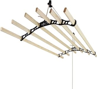 Monster Shop Clothes Airer Ceiling Pulley Maid Traditional Mounted Clothing Dryer 6 Lath Laundry Drying Rack Rail 1.4m Black Quick & Easy Assembly Varnished Pine Wood & Powder-Coated Cast Iron
