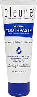 Cleure Original No Fluoride Toothpaste - SLS Free, Mint Free - with Xylitol for Fresh Breath & Helps Whiten - for Kids & Adults - Flavor Free (4oz Tube)