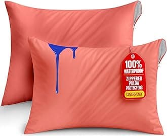 Utopia Bedding Waterproof Pillow Protectors Zippered Standard Size (2 Pack, Coral), Zippered Pillowcases, Bed Bug Proof Pillow Encasement Covers 20 x 26 Inches