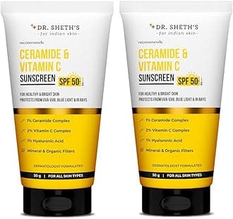Ceramide & Vitamin C Sunscreen | In-Vivo Tested | Protects, Moisturizes & Brightens Skin | SPF 50+ PA++++ | Lightweight, Leaves No White Cast | 50 g x 2