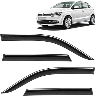 - KINGSWAY Accessories Chrome Lining Door Visor Only Compatible with Volkswagen Polo (Year 2009 to 2022) All Model, Premium Chromeline Unbreakable Car Rain Guard Side Rear Wind Deflectors, Set of 4 Pcs