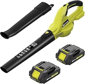 SEYVUM Leaf Blower, 20V Cordless Blower with 2 x 2.0Ah Battery, Electric Leaf Blowers for Lawn Care, 320 CFM 150 MPH Battery Powered Leaf Blower, for Patio, Garden Cleaning, Fast Charger