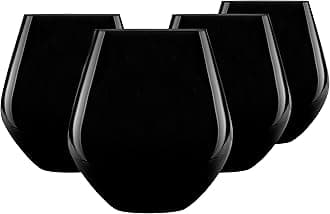 Godinger Stemless Red Wine Glasses, Drinking Glasses, European Made Stemless Wine Glass - Black, 17oz, Set of 4
