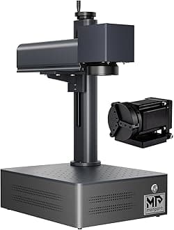 Monport 20W Fiber Laser Engraver＆Rotary Axis,LightBurn Compatible Fiber Laser Marking Machine with 4.3"x4.3" Workbed Red Dot Pointer 100000 Hour Lifespan,Metal Etching Machine for Metal Marking