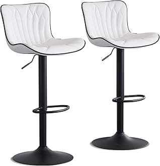 Kidol & Shellder Bar Stools Set of 2 Breakfast Barstools Adjustable Swivel Counter Stools Faux Leather Wing Back, White, 3-5 Mins to Assemble, Loads 300lbs