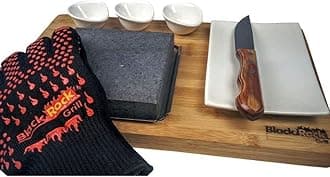 Black Rock Grill Steak On The Stone Set, Hot Rock Grill Table Top Lava Cooking Stone (One Gift Set)