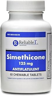 Reliable-1 Laboratories Simethicone 125mg Gas Relief Tablets Extra Strength Bloating Relief Gas Pills | Anti Flatulence, Rapid Gas Relief for Adults | Peppermint Flavor | 60 Chewable Tablets