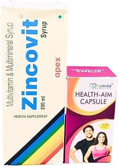 Ayurvedic Health-Aim Capsule and Zincovit Syrup | Multivitamin | Multimineral | L-Lysine | Zinc | Vitamin E | Vitamin B | 50capsule + 200ml | Combo Pack