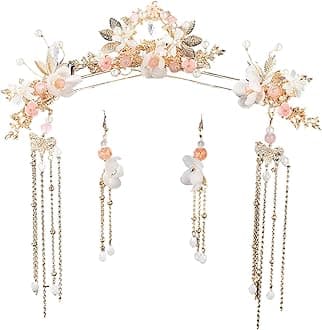 5 Pcs Flower Tassels Hairpin, Chinese Hair Pins Flower Pins for Hair, Chinese Hanfu Hairpin Rhinestone Pearl Clips Headpiece, Retro Hanfu Wedding Brides Updo Long Hair Accessories (Silk Flowers)