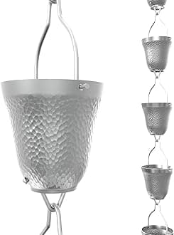 Rain Chains Direct - Contempo Rain Chain - 8.5 FT - Durable Milled Aluminum (Gray) - Premium Rain Chains for Gutters