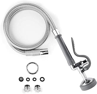 Commercial Sink Sprayer with 45” Flexble Stainless Steel Hose, 1.42 GPM Pre Rinse Spray Valve with Ergonomic Handle, Commercial Kitchen Faucet Parts,Dish Sprayer for Restaurants (Gray)