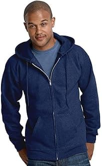Hanes Ultimate Cotton Full-Zip Fleece Hood 10 Oz Sweatshirt, Navy, L