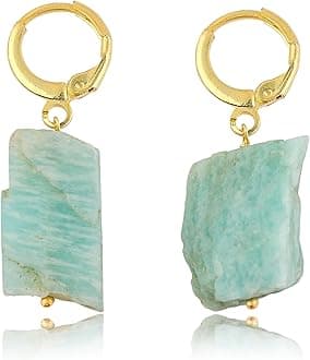 GemSymphony Raw Gemstone Hoop Earrings – Natural Crystal Stone Dangle Earrings for Women – Hypoallergenic Gold Plated Small Hoops – Handmade Lightweight Statement Jewelry