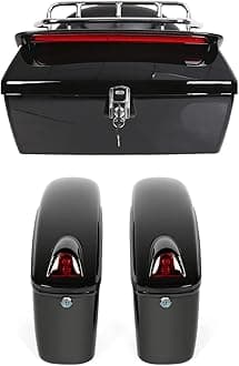 ECOTRIC Black Universal Hard Saddle Bag Trunk Tail Box w/Top Rack & Backrest & Tail Light Compatible with Yamaha Cruiser